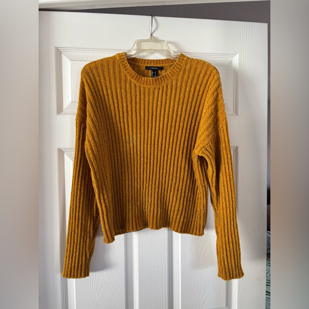 Forever 21 Golden Ribbed Crew Neck Sweater